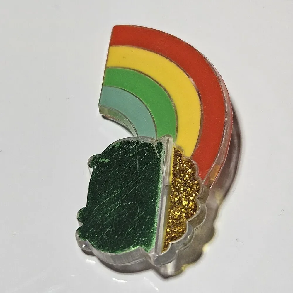 Pot Of Gold At End Of Rainbow Lapel Pin Plastic Size Vintage By Hallmark 1982